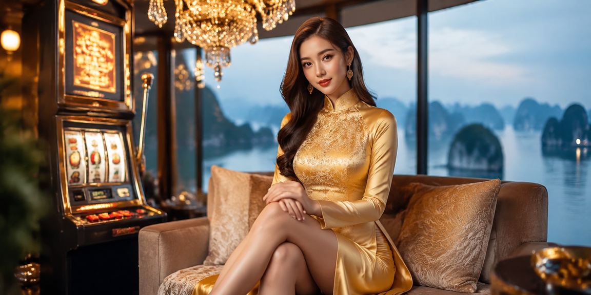 Phong cảnh Vịnh Hạ Long với áo dài truyền thống – hình ảnh văn hoá Việt gắn với trải nghiệm slot game