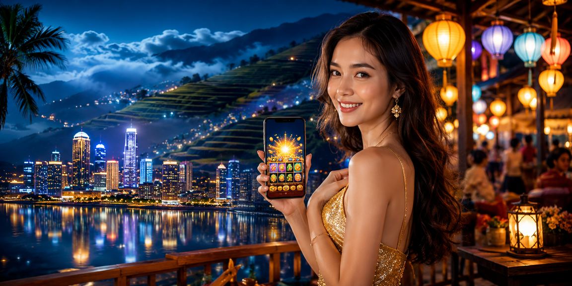 Khung cảnh chợ đêm Sapa với người dùng trẻ chơi slot game trên điện thoại sau khi hoàn tất giao dịch